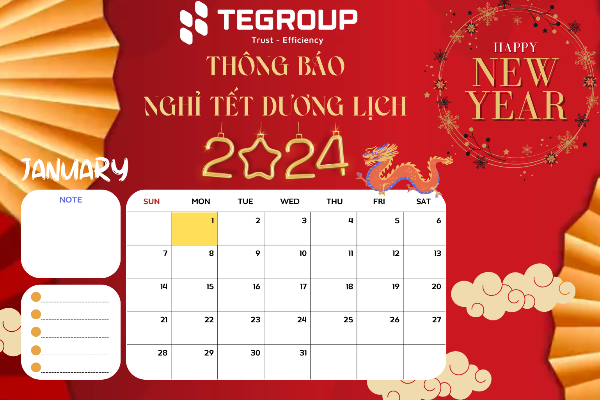 TEGROUP THÔNG BÁO LỊCH NGHỈ TẾT DƯƠNG LỊCH 2024